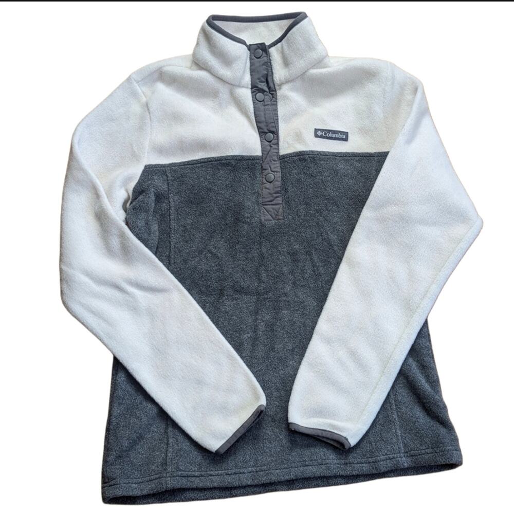 Columbia Color Block Gray White Quarter Snap Outdoor Hiking Fleece Sweatshirt